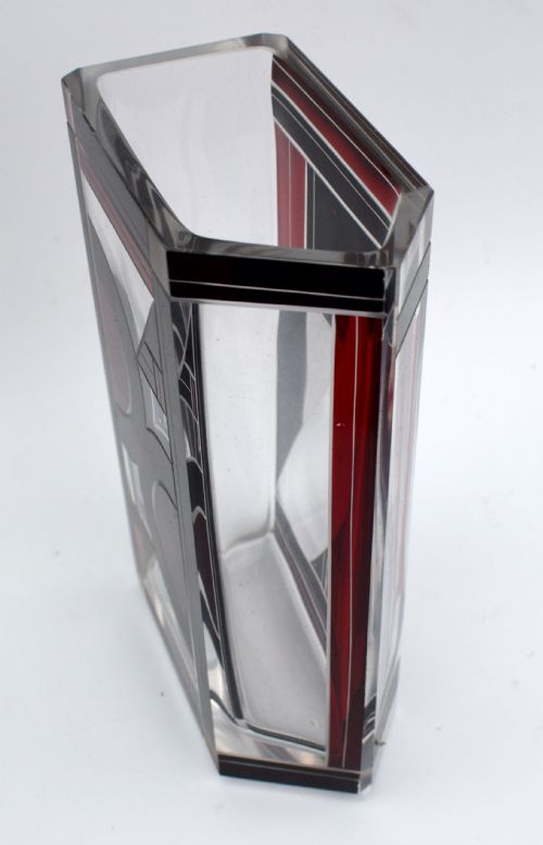 ART DECO GLASS AND ENAMEL VASE GEOMETRIC C1930'S - ADDITIONAL PHOTO 9