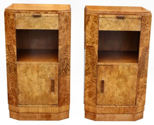 Art Deco Pair of Walnut Bedside Cabinets, C1930