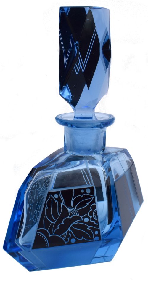 ART DECO BLUE GLASS PERFUME BOTTLE C1930 - ADDITIONAL PHOTO 8