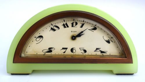 Art Deco Green Onyx  8 Day Mantle Clock, C1930