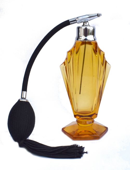 Large Art Deco Amber Glass Perfume Atomiser, C1930