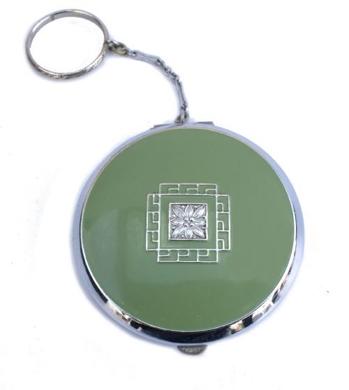Art Deco Ladies Green Enamel & Chrome Powder Compact, C1930