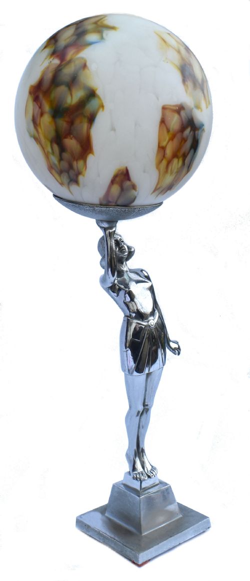 ART DECO LARGE CHROME FIGURAL TABLE LAMP C1930 - ADDITIONAL PHOTO 1