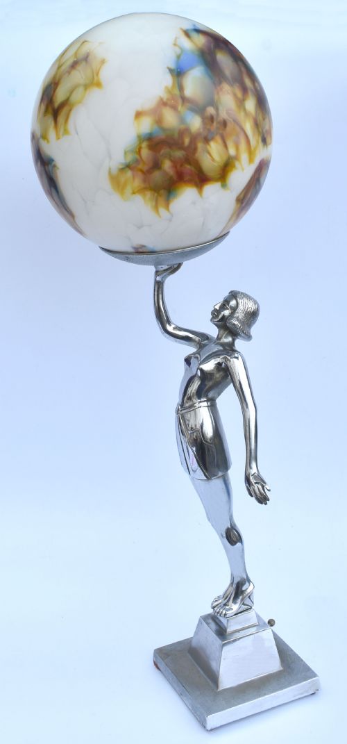 ART DECO LARGE CHROME FIGURAL TABLE LAMP C1930 - ADDITIONAL PHOTO 2