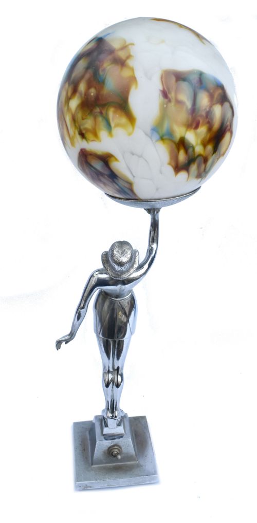 ART DECO LARGE CHROME FIGURAL TABLE LAMP C1930 - ADDITIONAL PHOTO 3
