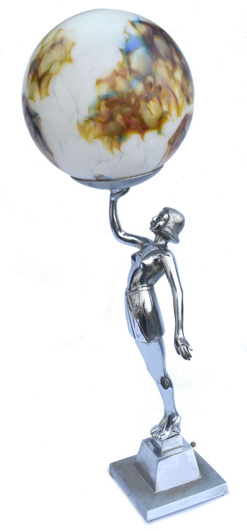 ART DECO LARGE CHROME FIGURAL TABLE LAMP C1930 - ADDITIONAL PHOTO 5