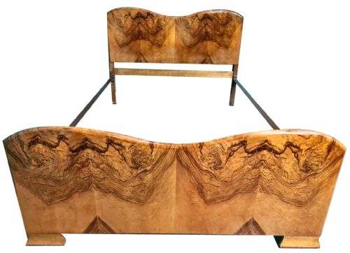 Original 1930'S Art Deco Odeon Walnut Double Bed