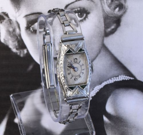 Art Deco Ladies White Gold Filled Wrist Watch, C1932