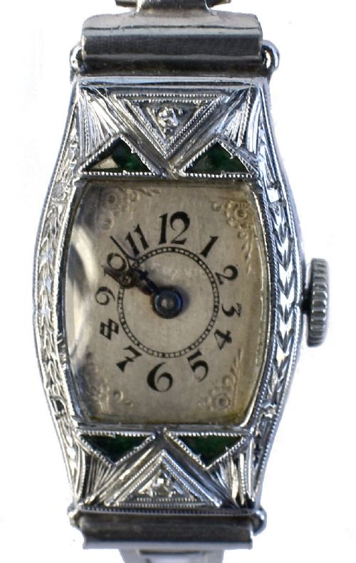 fig 1. Art Deco Ladies White Gold Filled Wrist Watch, c1932