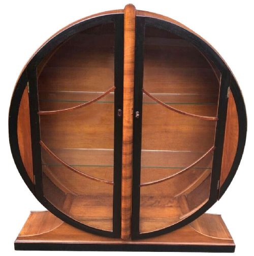 Art Deco Round Display Cabinet in Walnut , C1930's