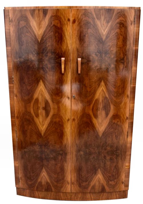 Art Deco Walnut Bow Fronted Double Wardrobe, C1930