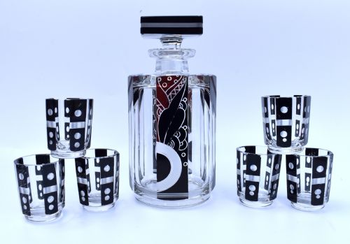 Art Deco 1930'S Czech Geometric Glass Decanter Set