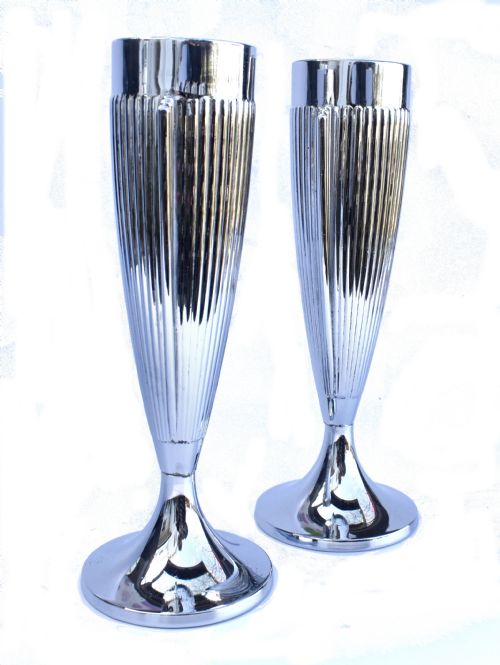 ART DECO PAIR OF CHROME VASES C1930 - ADDITIONAL PHOTO 3