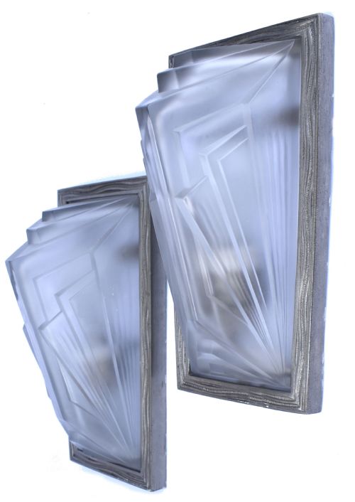 Art Deco Pair of French Glass Wall Lights, C1930
