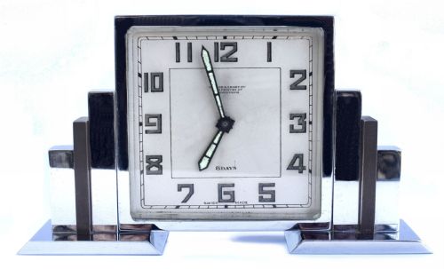 Art Deco 8 Day Chrome Cased Skyscraper Clock, C1930