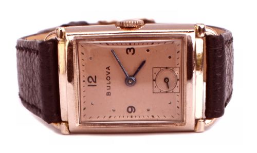 fig 1. Art Deco Gents Rose Gold Watch Newly Serviced By Bulova , c1948