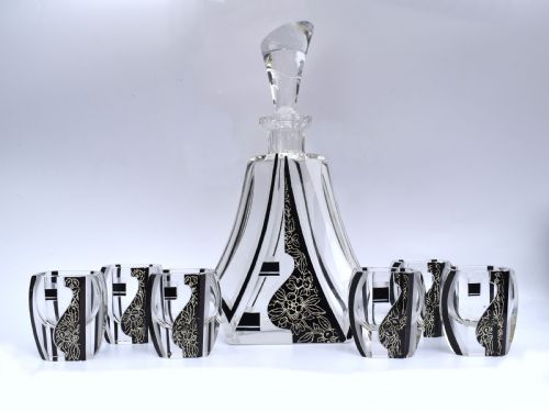 Art Deco Czech Glass Decanter Set by Karl Palda, C1930's