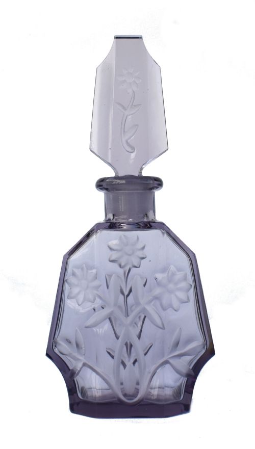 Art Deco Lilac Crystal Glass Perfume Bottle, C1930