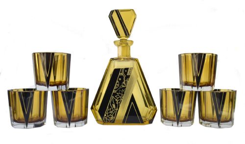 Art Deco Czech Glass Decanter Set, C1930