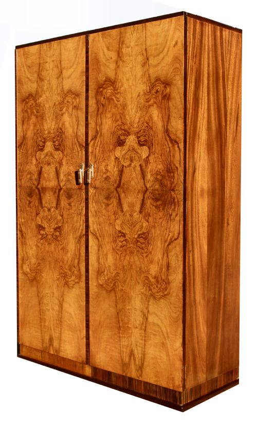Art Deco Figured Walnut Double Wardrobe, C1930