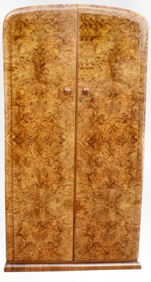 Art Deco Burl Walnut Single Wardrobe, Free Delivery