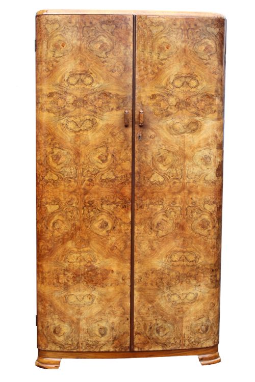 Art Deco Highly Figured Walnut Single Wardrobe, C1930