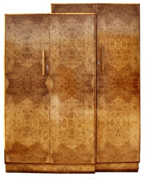 Art Deco Burl Walnut Two Tier Double Wardrobe, C1930