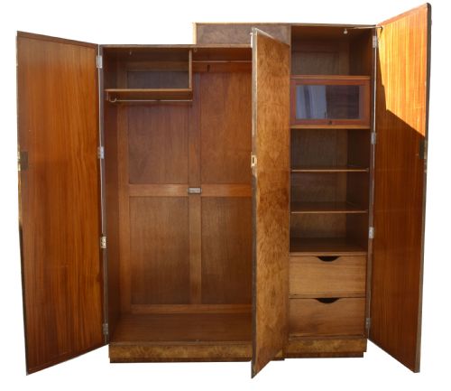 fig 1. Art Deco Burl Walnut Two Tier Double Wardrobe, c1930
