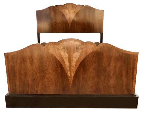 Art Deco Walnut Double Fan Shaped Bed, C1930's