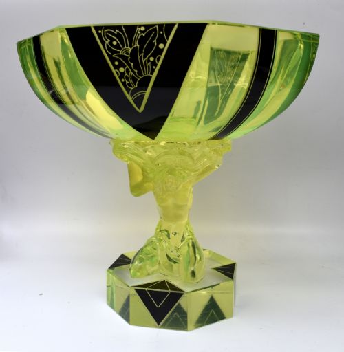Art Deco Uranium Glass Comport, C1930