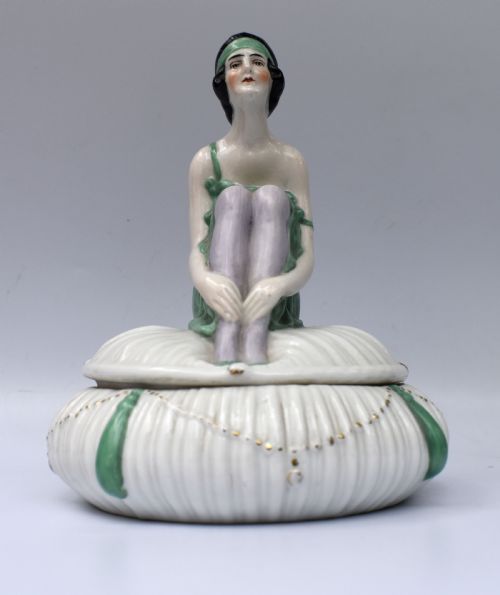 Art Deco Ceramic Figural Powder Bowl, C1930
