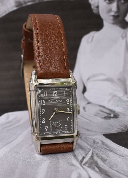 fig 1. Art Deco Gents White Gold Filled Wrist Watch, Fully Serviced, By Bulova