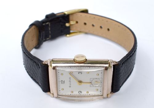 fig 2. Art Deco Bulova Gents Watch, 14k Rose GF, c1946