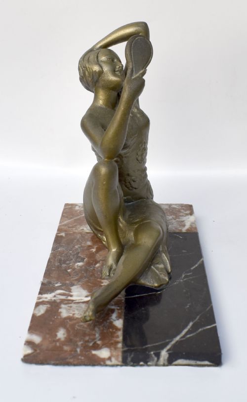 ART DECO ORIGINAL 1930'S FRENCH FIGURE THE WOMAN HAND MIRROR - ADDITIONAL PHOTO 1