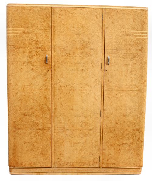 fig 1. Art Deco Triple Birds Eye Maple Wardrobe , c1930