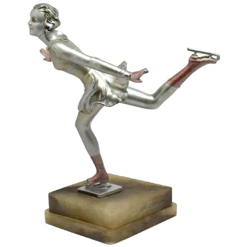 Art Deco Spelter Ice Skater Figure Attributed to Josef Lorenzl, Circa 1930s