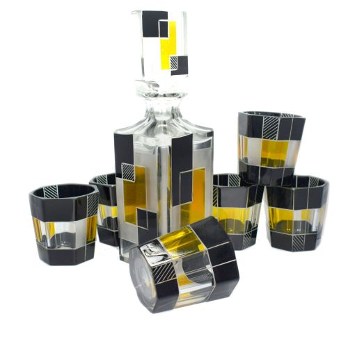 Art Deco Czech Glass Whisky Decanter Set, C1930