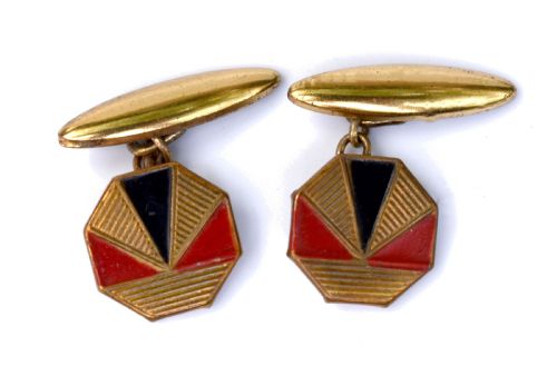 Art Deco Enamel & Gilt Metal Chain Cufflinks, C1930