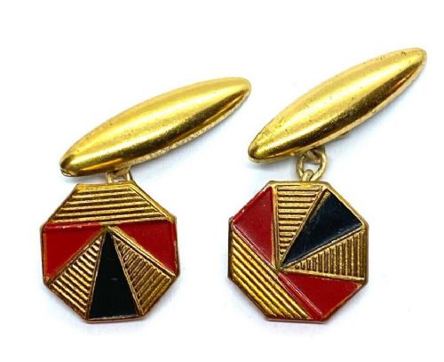 fig 1. Art Deco Enamel & Gilt Metal Chain Cufflinks, c1930