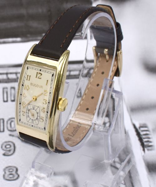 fig 1. Art Deco Gents 10k R Gold Wristwatch by Bulova, 'Minute Man' c1937, Serviced
