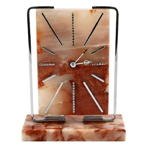 Art Deco Modernist English Clock, Made from Onyx, Circa 1930s