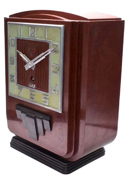 ART DECO LARGE IMPRESSIVE RED BAKELITE MANTEL CLOCK BY JAZ C1930S - ADDITIONAL PHOTO 1
