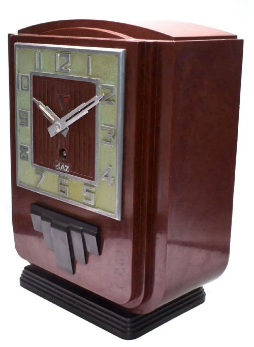 ART DECO LARGE IMPRESSIVE RED BAKELITE MANTEL CLOCK BY JAZ C1930S - ADDITIONAL PHOTO 6