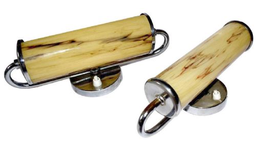 Art Deco Pair of  Chrome & Glass Modernist Wall Light Sconces, C1930