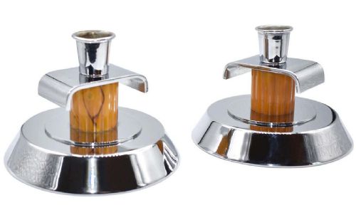 Art Deco Pair of Catalin Bakelite & Chrome Candlesticks, C1930