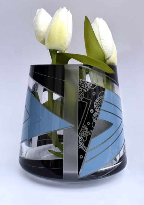 Art Deco Glass & Enamel Etched Vase, C1930