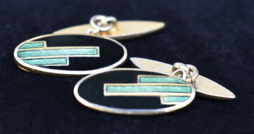 Art Deco Modernist Matching Pair of Enamel Gents Cufflinks, C1930
