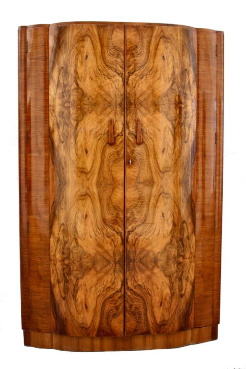 Art Deco Walnut Cloud Fronted Double Wardrobe, C1930