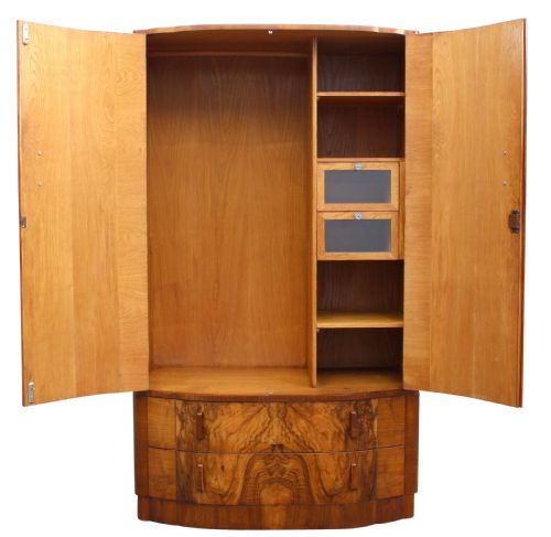 fig 1. Art Deco Walnut Cloud Fronted Double Wardrobe, c1930