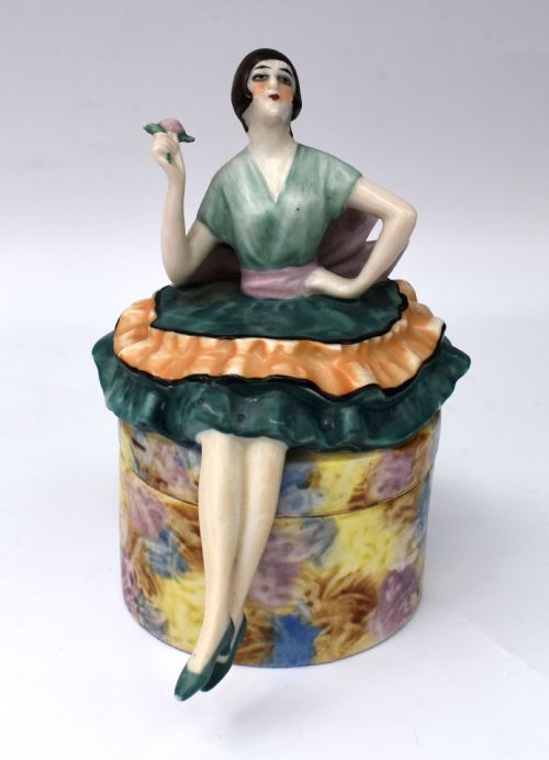 Art Deco Flapper Girl Powder Box, C1930's